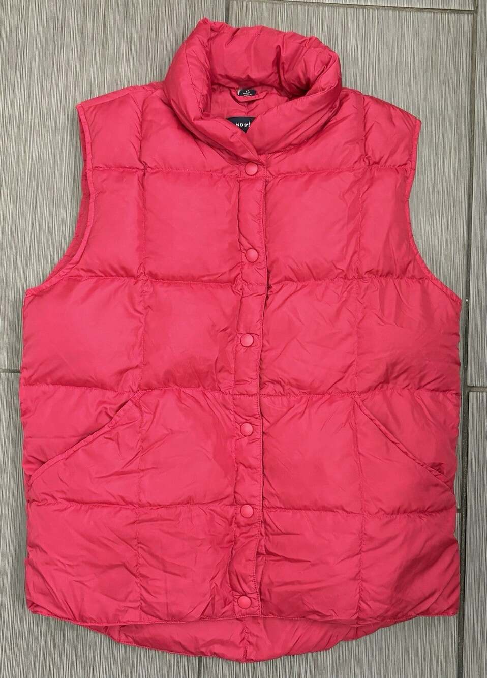 Lands’ End Down Puffer Vest Women’s Small Red Snap Button Quilted Lightweight